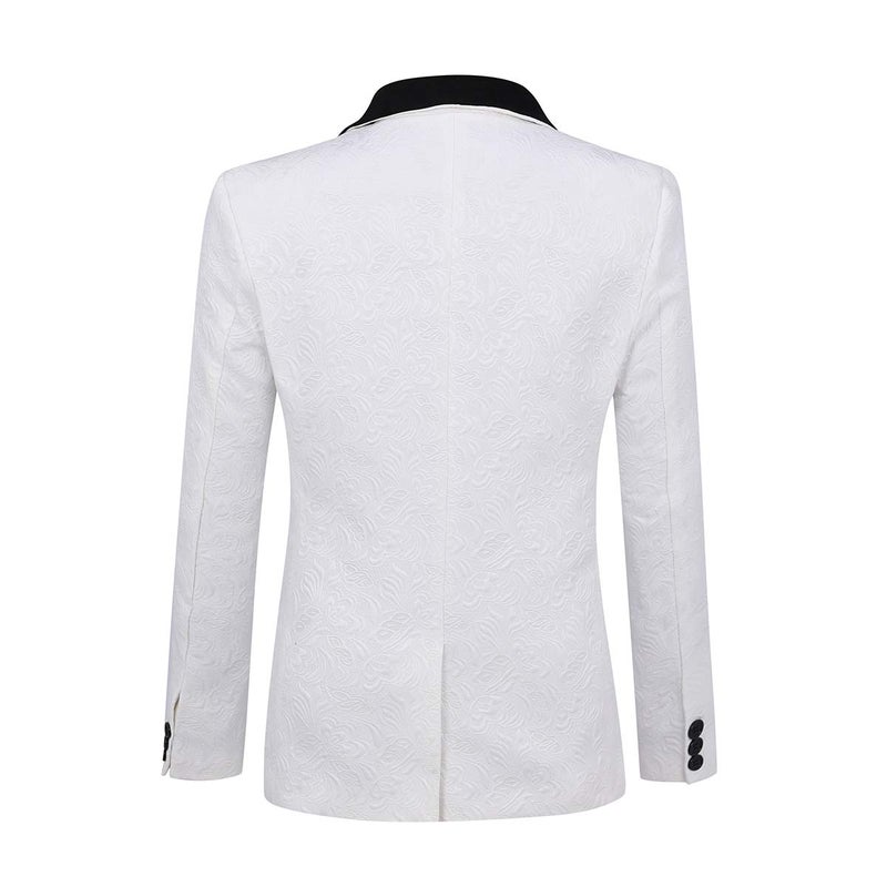 YFFUSHI Men's 3 Piece Suit Slim Fit Jacquard Tuxedo 1 Button Shawl Collar Blazer Vest & Pants for Wedding Formal Prom White - Image 2
